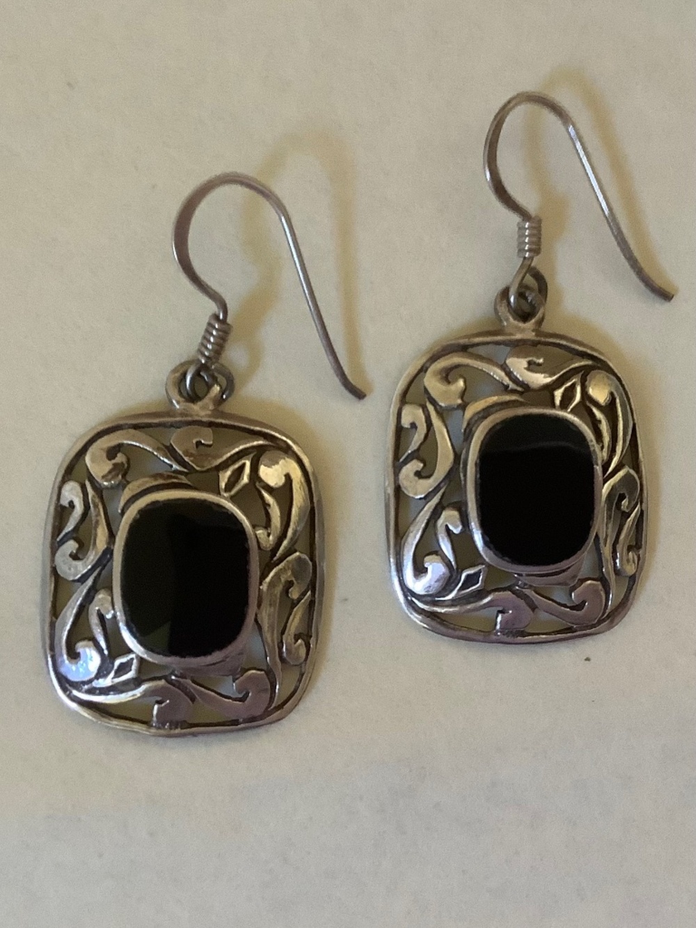 Vintage Sterling Silver And Black Onyx Western Drop Earrings Pierced
